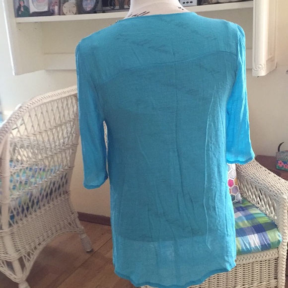 Never Worn Beaded Aquamarine blue gauze Tunic 14 - Picture 4 of 5